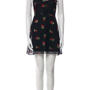 For Love And Lemons Black Mini Dress with Red Cherry Design